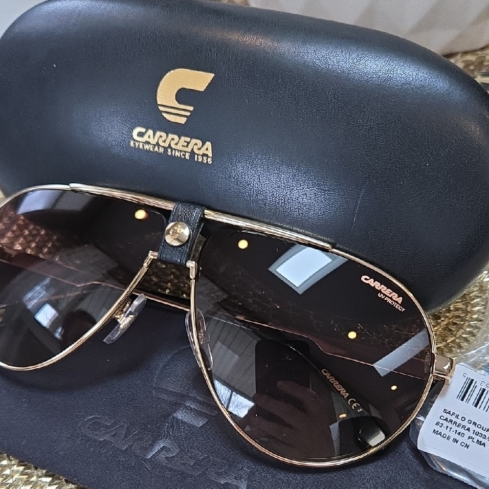 Carrera 1033/S‎ Aviator Sunglasses Gold Brown Gradient Leather Bridge 63-11-140